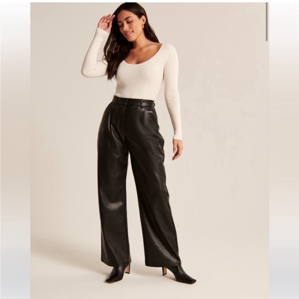 Abercrombie Curve Love Tailored Vegan Leather Wide Leg Pants